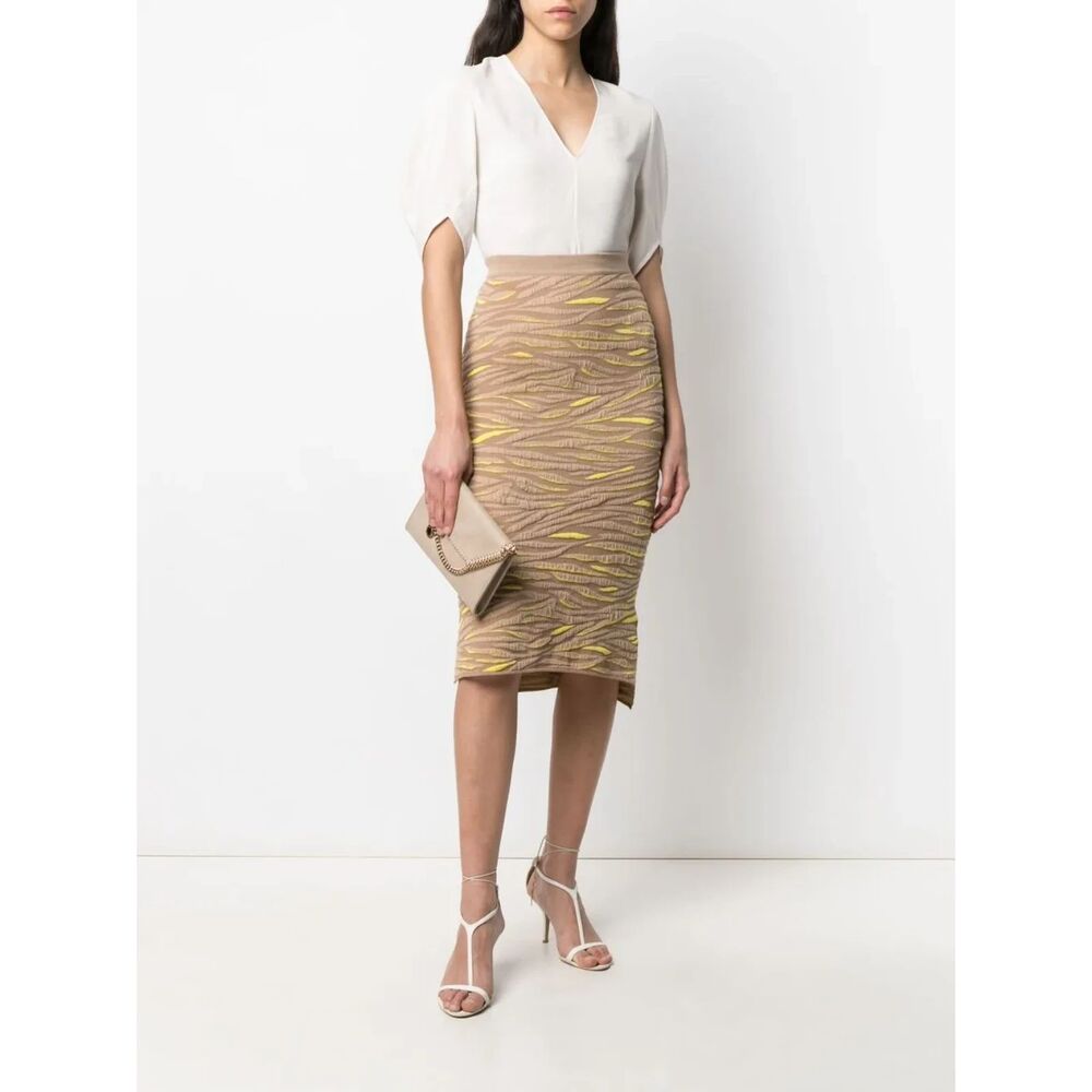 Stella McCartney Animal Pattern Knit Midi Skirt Women EU 38 US XS Tan Wool Blend